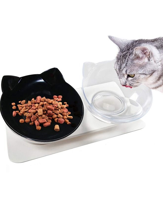 Elevated Double Cat Bowl For Food And Water Tilted Cat Food Bowl With Stand black and clear - Image 5