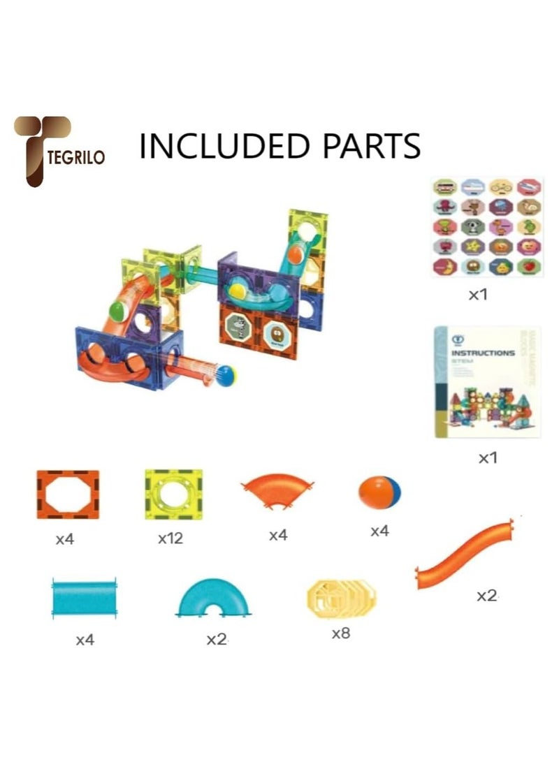 TEGRILO 40 Pieces Colorful Race Track Building Blocks, Educational Magnetic Tiles Toy Set. 3D Magnetic Marble Run Set Preschool Learning Construction Puzzle For Kids. - Image 3