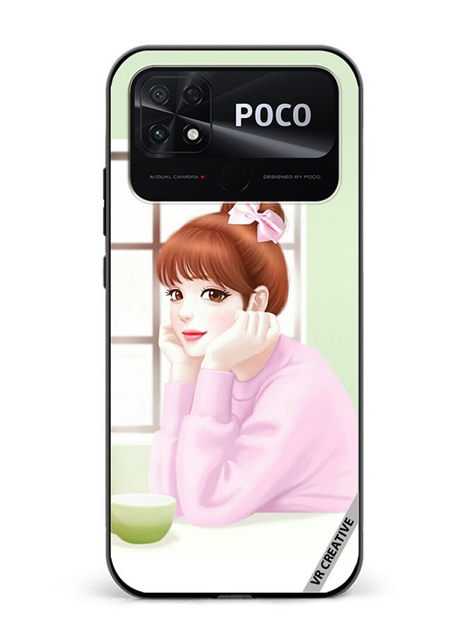 VR CREATIVE Protective Case Cover For Xiaomi Poco C40 Girl Having Tea Design Multicolour - Image 1