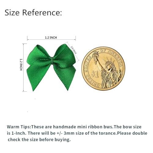 Micomon 50pcs 1.2-Inch Mini Satin Ribbon Bows for Crafts Small Green Bows Christmas Decoration Embalishement Scrapbooking(Green) - Image 3