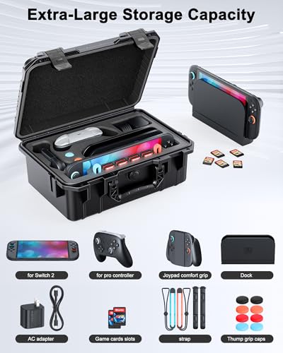 WAXITY Switch 2 Super Hard Carrying Case WAXITY Travel Case for Nintendo Switch 21 Console AccessoriesAll in one Large Capacity Storage for Pro ControllerDockGripProfessional Deluxe IP67 Waterproof Bag - Image 3