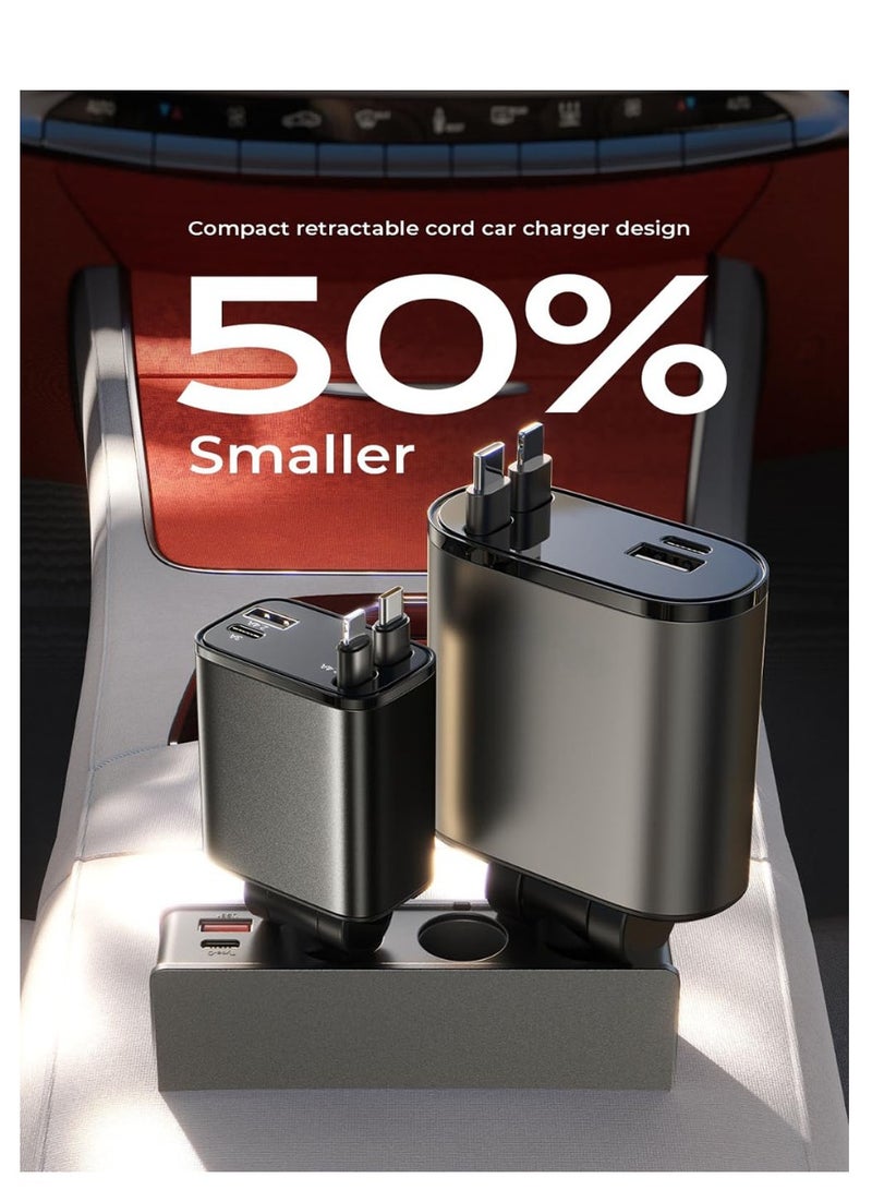 Foldable 67W Fast Car Charger | Dual USB + Type-C Retractable Car Adapter | 180° Rotating Car Phone & Watch Charger | Quick Charge for All Devices - Image 3