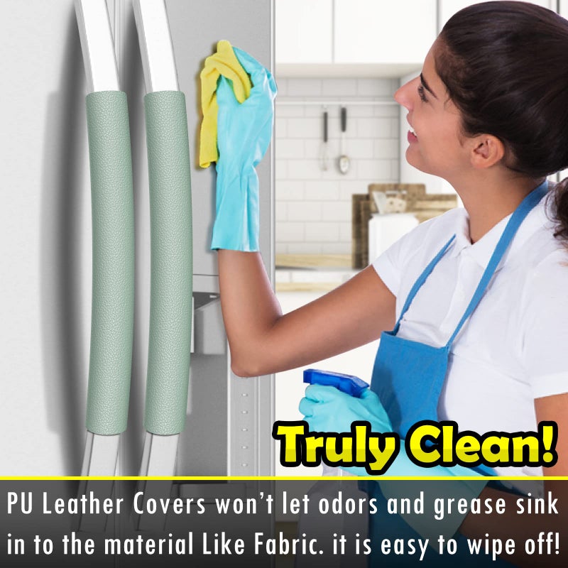Royleath Refrigerator Handle Covers, 6PCS, Leather Kitchen Appliance Handle Covers, Keep Your Fridge Microwave Oven Stove or Dishwasher Clean, Stains Dirty Oils, Timesaver, Kitchen Decor (Jade Green) - Image 2