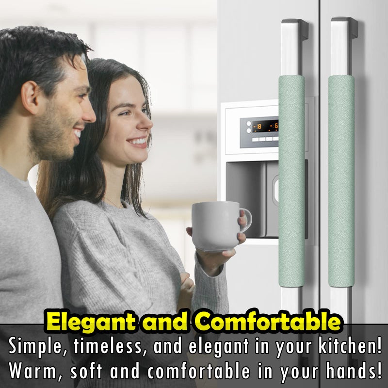 Royleath Refrigerator Handle Covers, 6PCS, Leather Kitchen Appliance Handle Covers, Keep Your Fridge Microwave Oven Stove or Dishwasher Clean, Stains Dirty Oils, Timesaver, Kitchen Decor (Jade Green) - Image 4