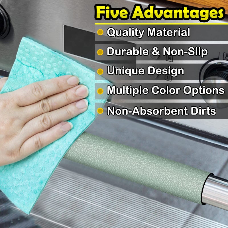 Royleath Refrigerator Handle Covers, 6PCS, Leather Kitchen Appliance Handle Covers, Keep Your Fridge Microwave Oven Stove or Dishwasher Clean, Stains Dirty Oils, Timesaver, Kitchen Decor (Jade Green) - Image 3