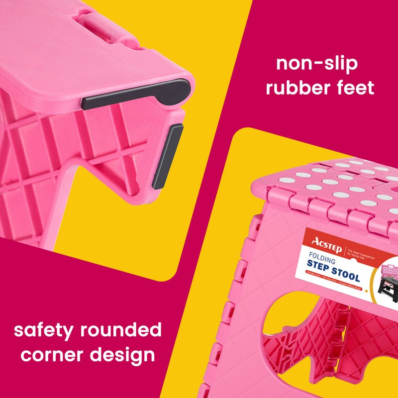 ACSTEP Folding Step Stool for Adults-11 Height Lightweight Plastic Stepping Stool. Foldable Step Stool Hold up to 300lbs Non Slip Collapsible Stool for Kitchen, Bathroom, Pink - Image 3