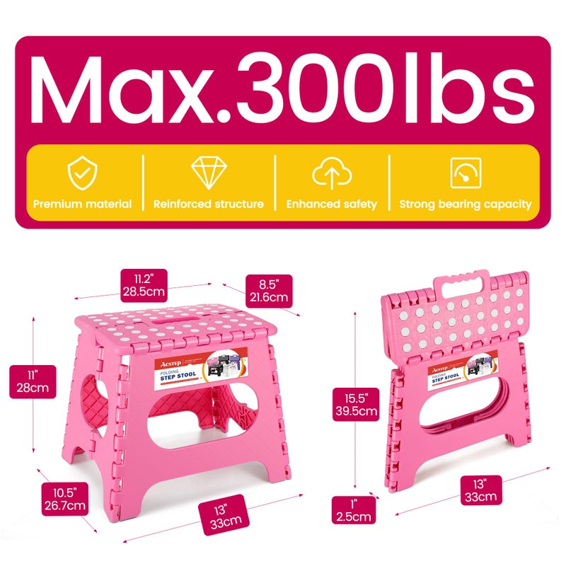 ACSTEP Folding Step Stool for Adults-11 Height Lightweight Plastic Stepping Stool. Foldable Step Stool Hold up to 300lbs Non Slip Collapsible Stool for Kitchen, Bathroom, Pink - Image 4