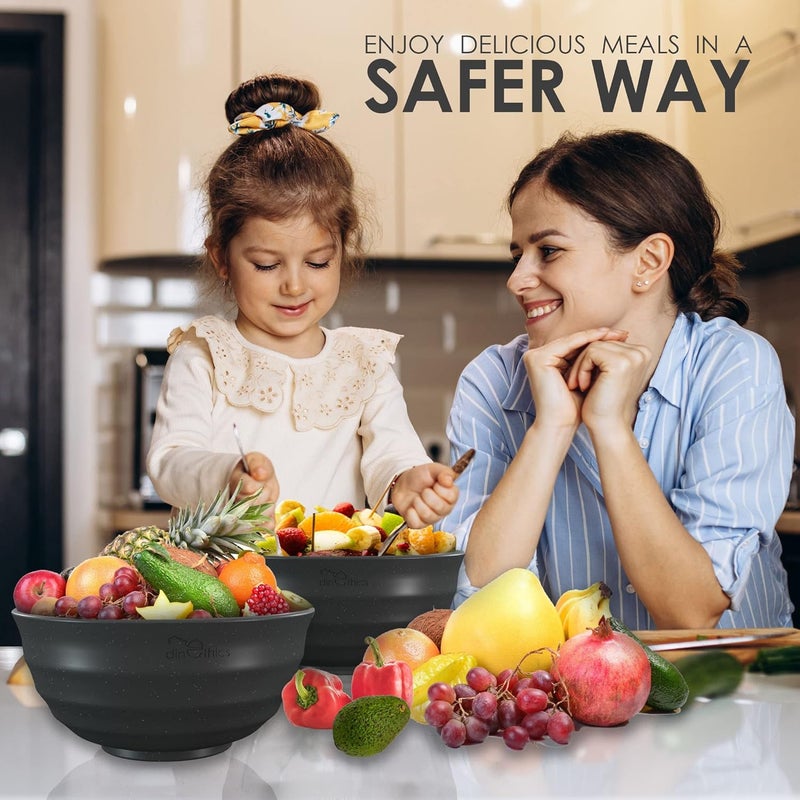 DINETHICS Wheat Straw Black Bowls 60 OZ  Deep  Big DishwasherSafe Microwavable Bowls set of 6  Large Cereal bowls  Large Soup Bowl For Eating  PHO Bowl For Ramen Rice Breakfast Salad Snacks - Image 3