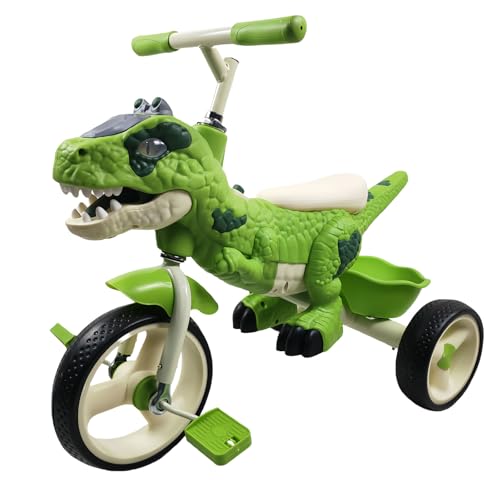 Dinosaur Kids Tricycle for 26 Year Olds Kids Trike Big Wheel with Rubber Wheels Storage Basket Music Lights Indoor Outdoor Preschool Kids Bike Birthday Gift for Girls Boys - Image 1
