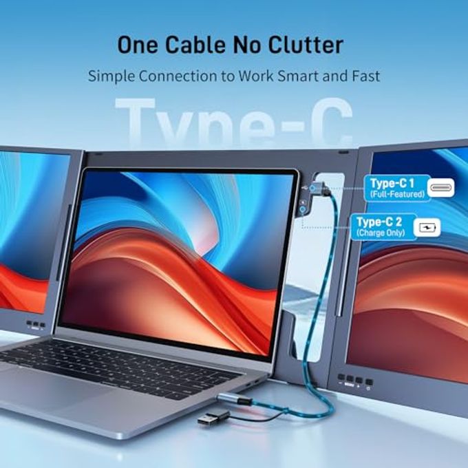 rayihni Laptop Screen Extender, 15.6" Triple Portable Monitor, Ultra-Slim 1080P Fhd Ips, 360 Rotation, Single Usb-C, Compatible With Mac/Windows/Android/Ps4 For 11-17" Laptops - Image 2