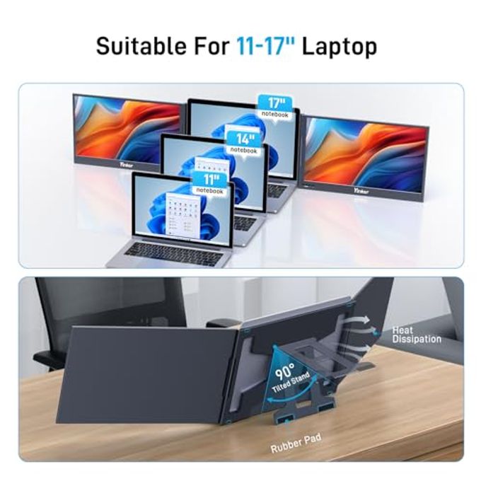 rayihni Laptop Screen Extender, 15.6" Triple Portable Monitor, Ultra-Slim 1080P Fhd Ips, 360 Rotation, Single Usb-C, Compatible With Mac/Windows/Android/Ps4 For 11-17" Laptops - Image 3