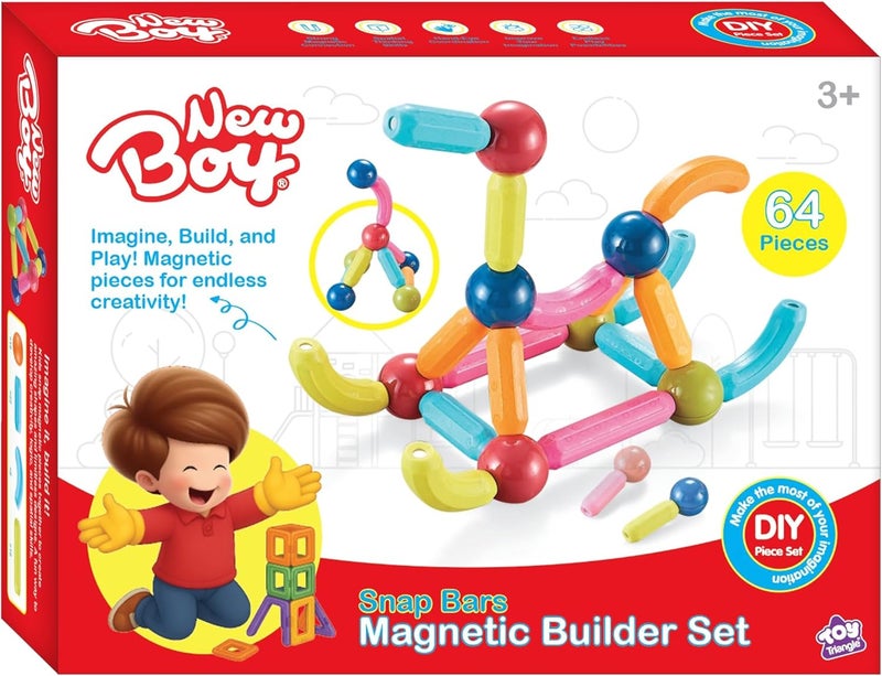 NewBoy Snap Bars Magnetic Builder Set (64pcs) - Image 1