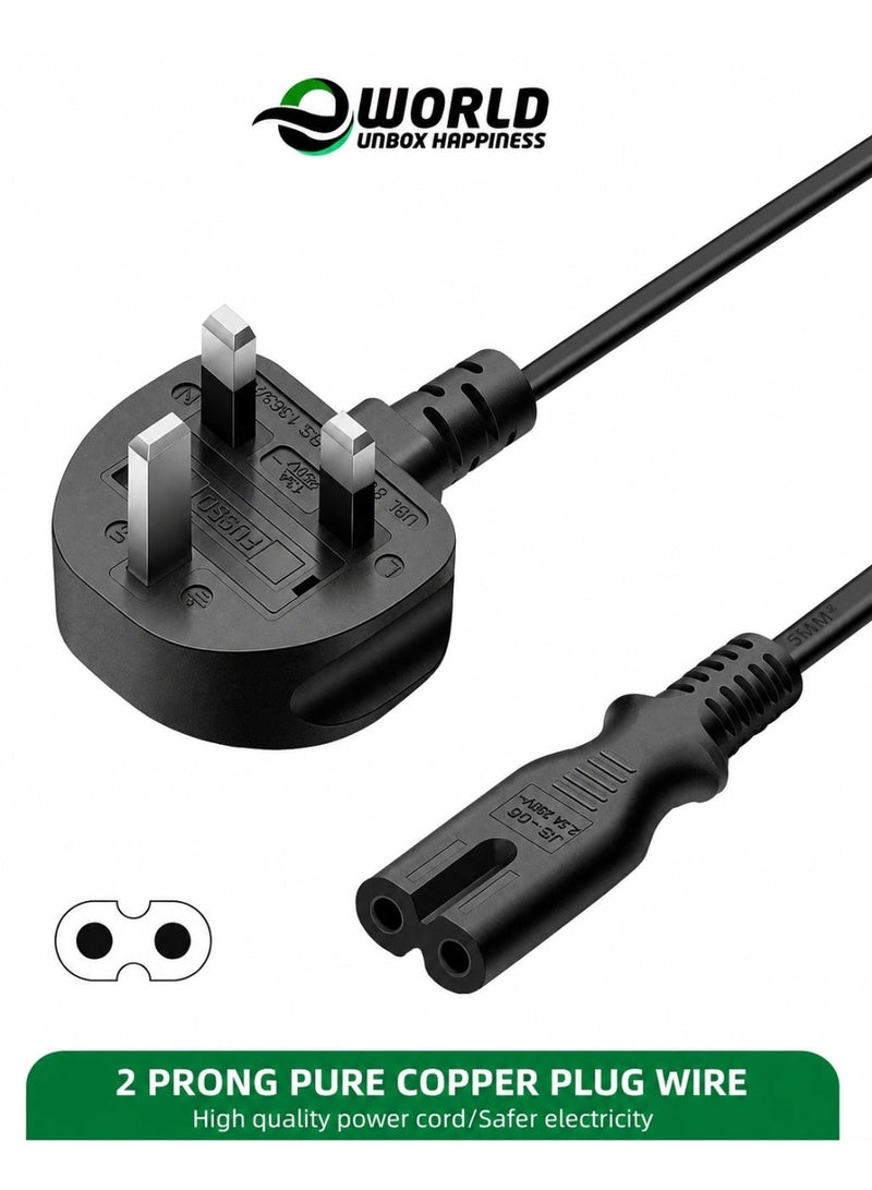 Eworld 2-Prong AC Power Cord Cable with Fuse – Compatible with Samsung, LG, Sony, TCL TVs, HP Printers, PS3/PS4/PS5, Laptops, Sound Bars & More – AC Wall Plug 3 Meter - Image 1