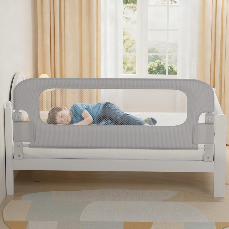 NUTIKAS Baby Bed Rail Guard for Toddlers - 78" Toddler Bed Rails for Twin, Full, Queen, King Bunk Size Bed Swing Down Bedrail Extral Tall Child Safety Side Railing Guards for Kids Gray - Image 1