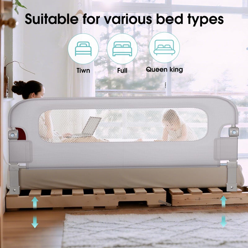 NUTIKAS Baby Bed Rail Guard for Toddlers - 78" Toddler Bed Rails for Twin, Full, Queen, King Bunk Size Bed Swing Down Bedrail Extral Tall Child Safety Side Railing Guards for Kids Gray - Image 4