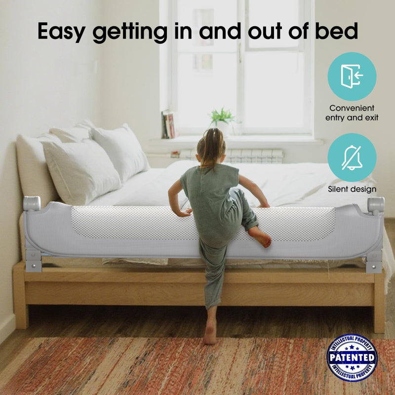 NUTIKAS Baby Bed Rail Guard for Toddlers - 78" Toddler Bed Rails for Twin, Full, Queen, King Bunk Size Bed Swing Down Bedrail Extral Tall Child Safety Side Railing Guards for Kids Gray - Image 2