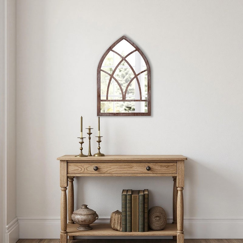 Sintosin Farmhouse Arched Window Mirror Wall Decor 16 X 24 Inch, Hanging Distressed White Rustic Cathedral Window Pane Mirror Wall Decor for Living Room, Wood Decorative Mirrors for Entryway - Image 3