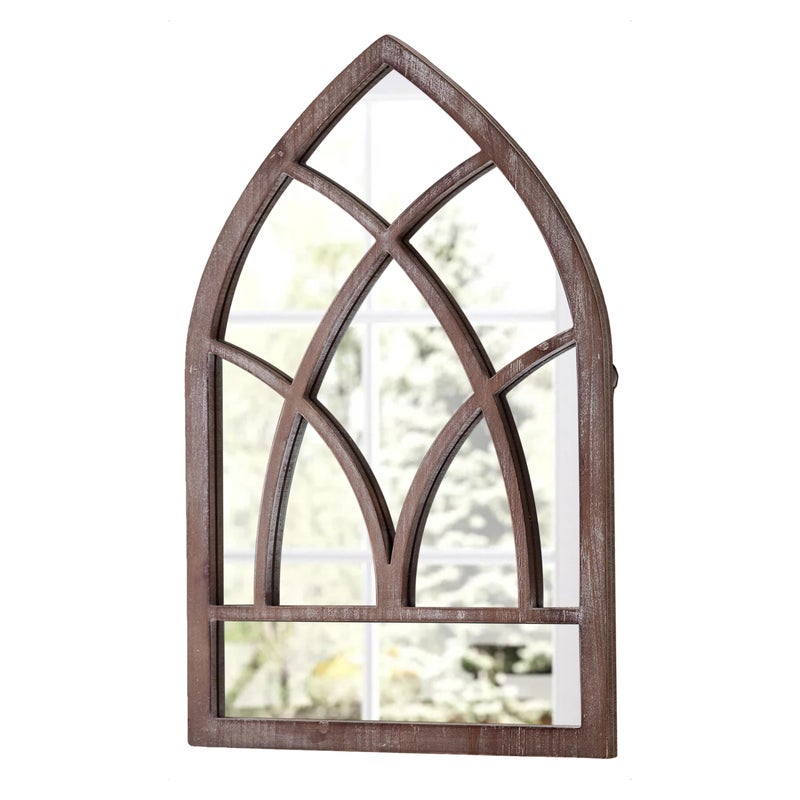 Sintosin Farmhouse Arched Window Mirror Wall Decor 16 X 24 Inch, Hanging Distressed White Rustic Cathedral Window Pane Mirror Wall Decor for Living Room, Wood Decorative Mirrors for Entryway - Image 5