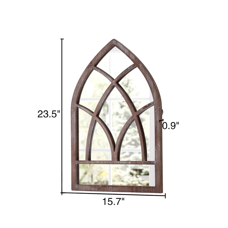 Sintosin Farmhouse Arched Window Mirror Wall Decor 16 X 24 Inch, Hanging Distressed White Rustic Cathedral Window Pane Mirror Wall Decor for Living Room, Wood Decorative Mirrors for Entryway - Image 2