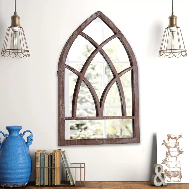 Sintosin Farmhouse Arched Window Mirror Wall Decor 16 X 24 Inch, Hanging Distressed White Rustic Cathedral Window Pane Mirror Wall Decor for Living Room, Wood Decorative Mirrors for Entryway - Image 4