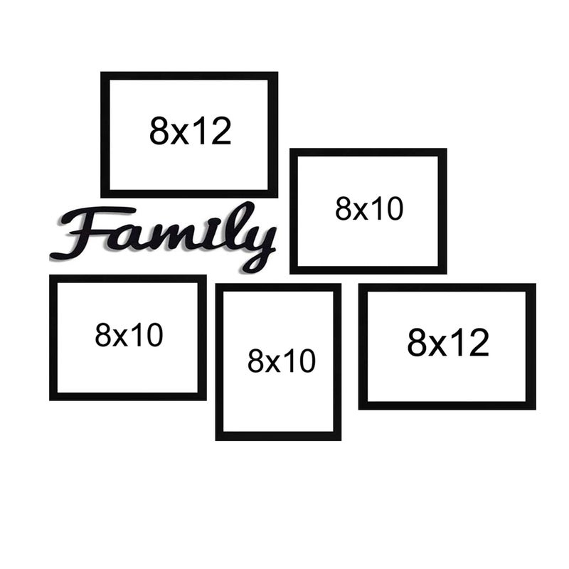 VUF Black wall photo frame set of 05 1pcs 8x12 3pcs 8x10 each