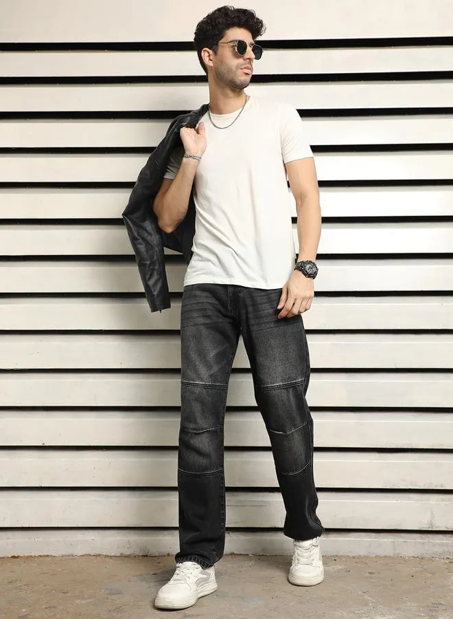 HIGH STAR Mid Rise Straight Fit Light Fade Jeans by Styli