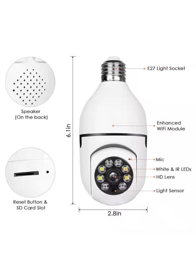 Executive LLC - (Pck of 2)360 Degree Security Cameras Wireless Outdoor 2.4GHz  5GHz WiFi Light Bulb Camera 1080p Indoor for Home Camera System Motion Detection Two-Way Audio - Image 1