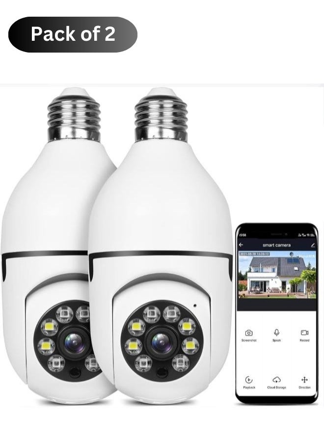 Executive LLC - (Pck of 2)360 Degree Security Cameras Wireless Outdoor 2.4GHz  5GHz WiFi Light Bulb Camera 1080p Indoor for Home Camera System Motion Detection Two-Way Audio - Image 1