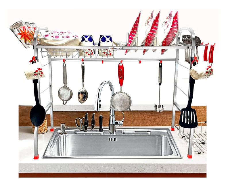 WINSTAR Stainless Steel Over Sink Dish Drainer Rack | Space Saving Drying Plate Cutlery Stand Kitchen Utensil Organizer (24X28 Inch, floor Mount) - Image 1