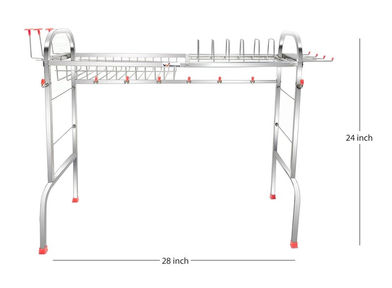 WINSTAR Stainless Steel Over Sink Dish Drainer Rack | Space Saving Drying Plate Cutlery Stand Kitchen Utensil Organizer (24X28 Inch, floor Mount) - Image 3