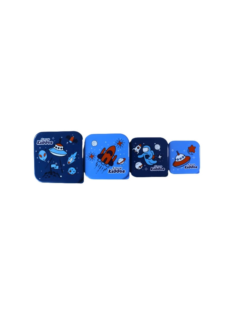 SMILY KIDDOS Smily Kiddos 4 in 1 Container - Space Theme Microwave Safe Food Storage Lunch Box Freezer & Dishwasher Safe Removable Compartment Food Containers  - Image 2