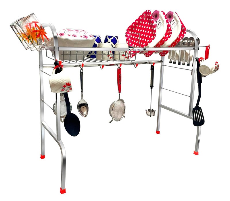 WINSTAR Stainless Steel Over Sink Dish Drainer Rack | Space Saving Drying Plate Cutlery Stand Kitchen Utensil Organizer (24X28 Inch, floor Mount) - Image 4