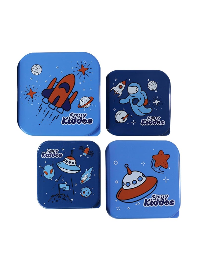 SMILY KIDDOS Smily Kiddos 4 in 1 Container - Space Theme Microwave Safe Food Storage Lunch Box Freezer & Dishwasher Safe Removable Compartment Food Containers  - Image 1