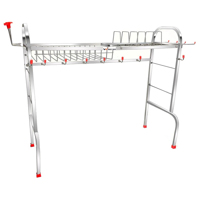 WINSTAR Stainless Steel Over Sink Dish Drainer Rack | Space Saving Drying Plate Cutlery Stand Kitchen Utensil Organizer (24X28 Inch, floor Mount) - Image 5