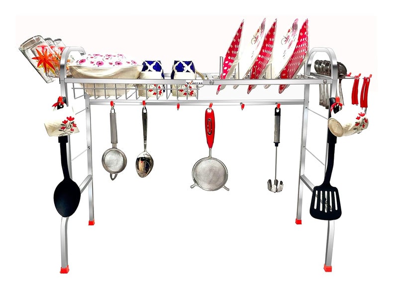 WINSTAR Stainless Steel Over Sink Dish Drainer Rack | Space Saving Drying Plate Cutlery Stand Kitchen Utensil Organizer (24X28 Inch, floor Mount) - Image 2