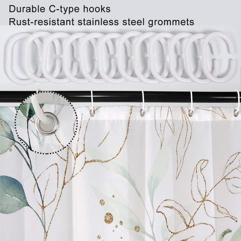 Ruelvth Stall Shower Curtain  Sage Green and Gold Eucalyptus Small Shower Curtain Set Waterproof Fabric Half Narrow Bathroom Decor with Hooks  36x72 Inch - Image 5