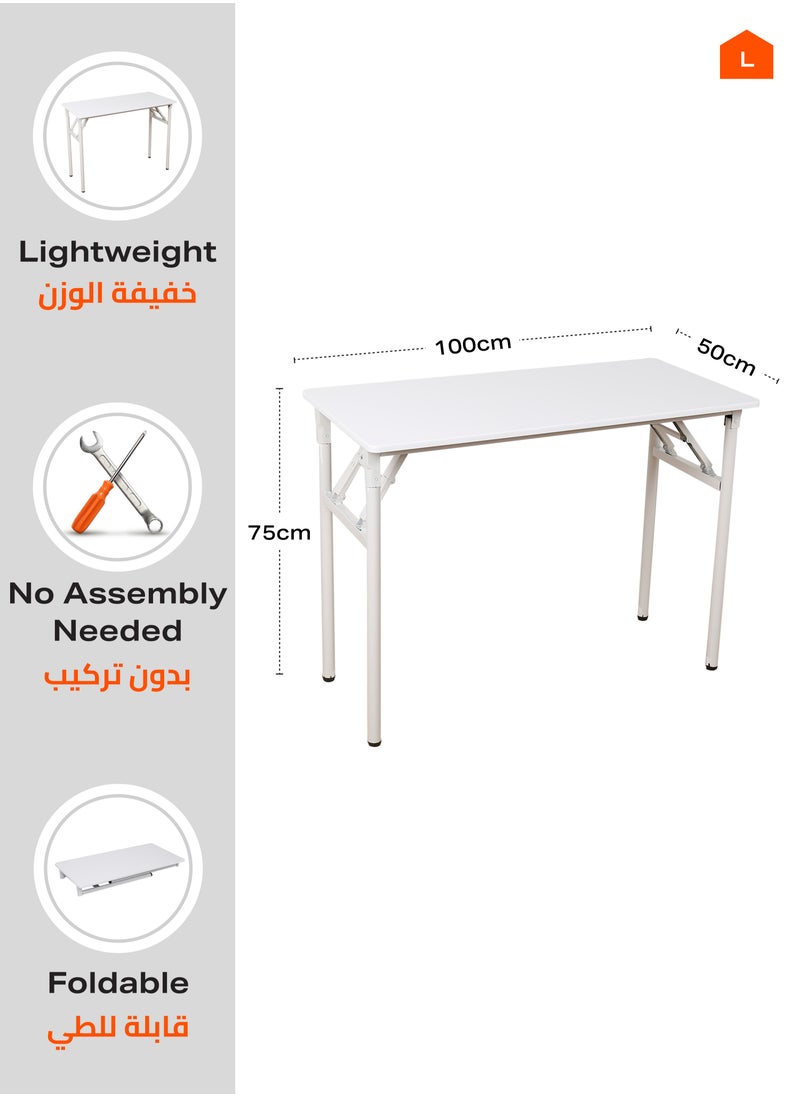 LAWAZIM Foldable Table - White - Compact Folding Desk with Non-Slip Feet, Lightweight and Durable Design, Multi-Purpose for Home Office, Study, Dining, and Small Spaces, (No Assembly Required)  - Image 3