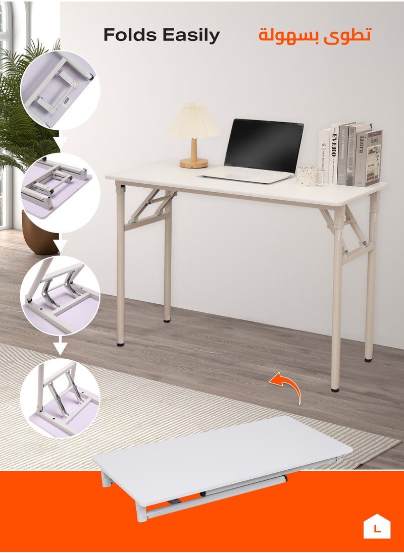 LAWAZIM Foldable Table - White - Compact Folding Desk with Non-Slip Feet, Lightweight and Durable Design, Multi-Purpose for Home Office, Study, Dining, and Small Spaces, (No Assembly Required)  - Image 5