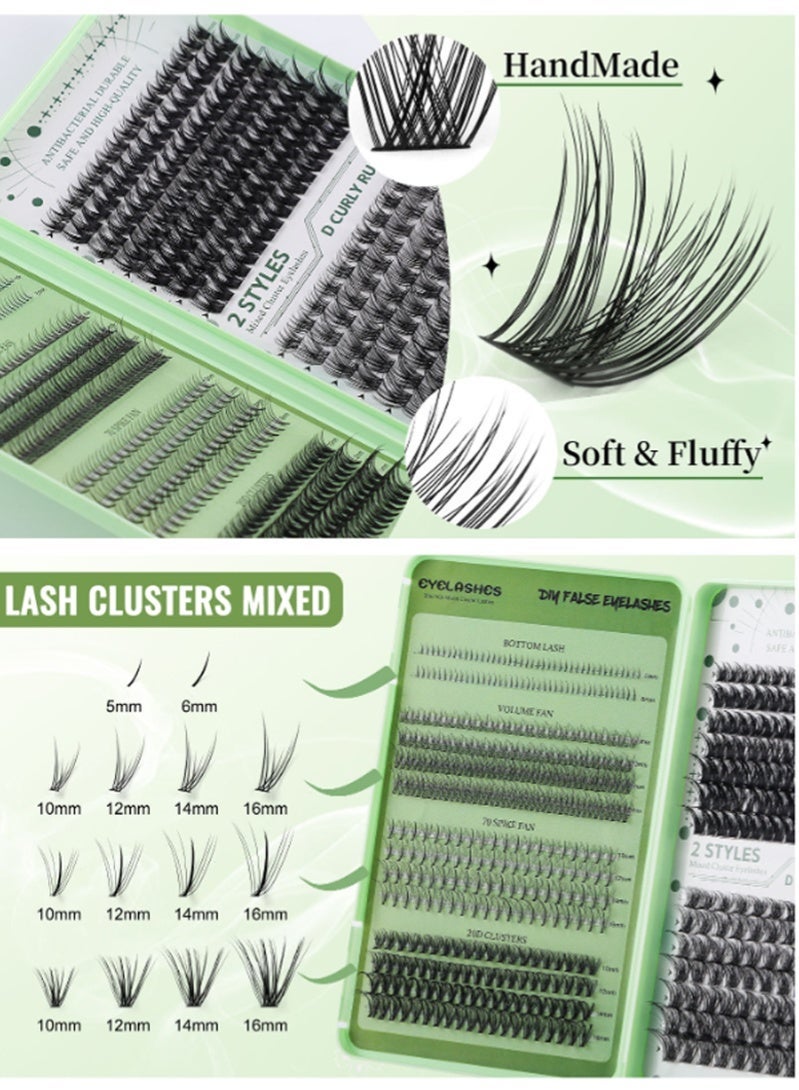 551 Clusters False Lashes DIY Eyelash Extension Kit，4 Styles DIY Eyelash Extension Kit ，Lash Clusters Kit ，10-16mm Mixed Individual Lashes Cluster，Segmented False Eyelashes, Thick Eyelashes - Image 3