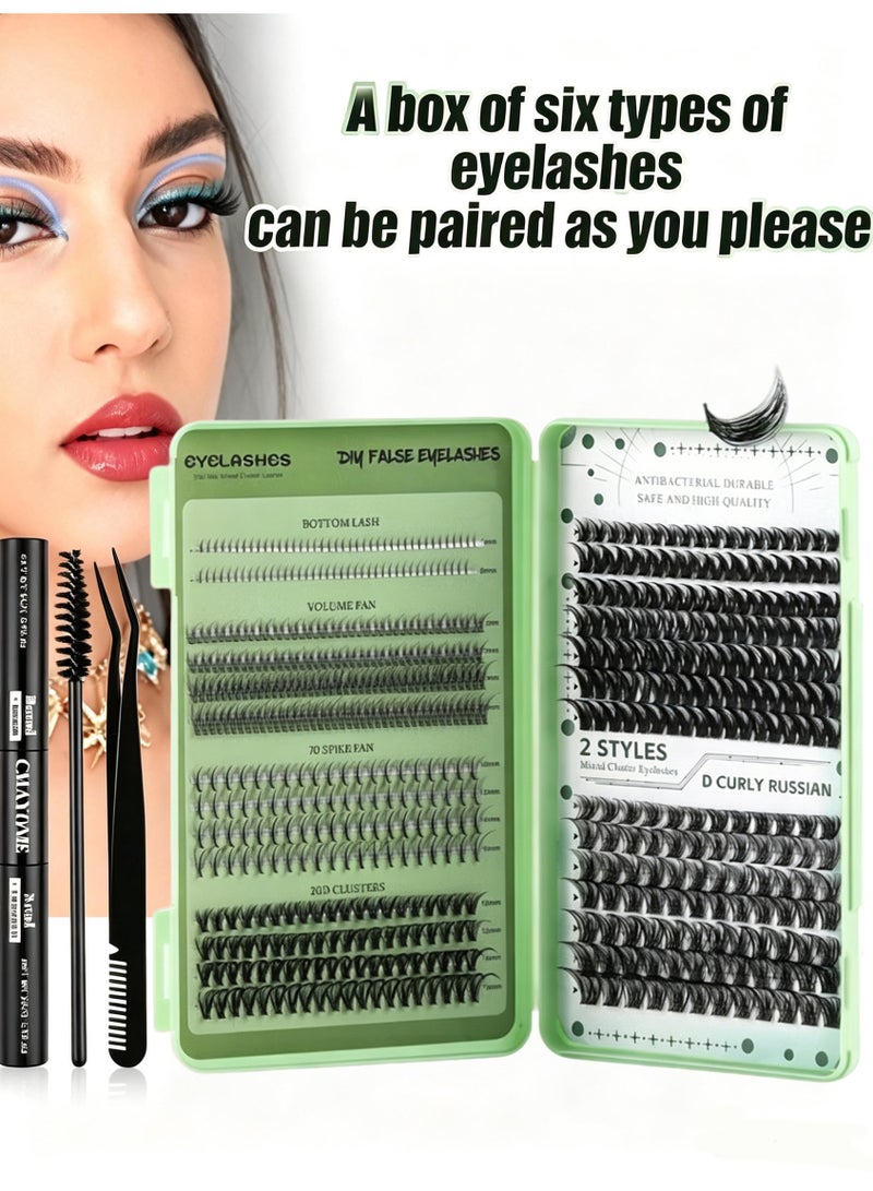 551 Clusters False Lashes DIY Eyelash Extension Kit，4 Styles DIY Eyelash Extension Kit ，Lash Clusters Kit ，10-16mm Mixed Individual Lashes Cluster，Segmented False Eyelashes, Thick Eyelashes - Image 1