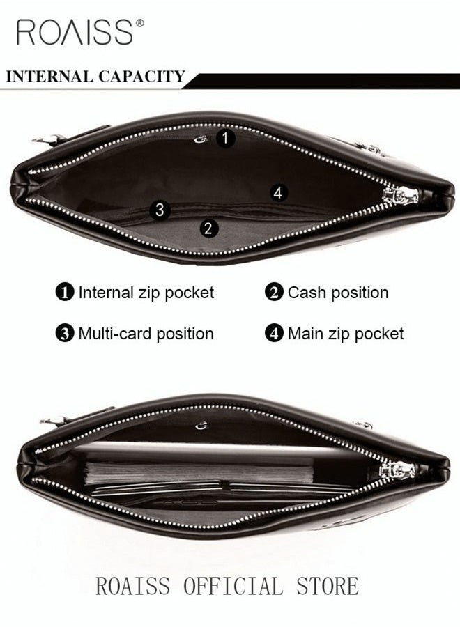 رويس حقيبة كلاتش رجالية للأعمال بسعة كبيرة ونحيفة للغاية ومضادة للسرقة مصنوعة من الجلد المحكم ومحفظة كبيرة بسيطة مع سوار معصم وسحاب ودفتر شيكات وحافظة بطاقات هدية للرجال حقيبة مظروف كاجوال متعددة الطبقات باللون البني - Image 5