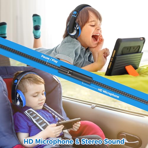 rockpapa Comfort+ Kids Headphones with Microphone, Boys Girls Student Over-Ear Headphones Wired for School Classroom Laptop PC Computer Tablet Black Blue - Image 4