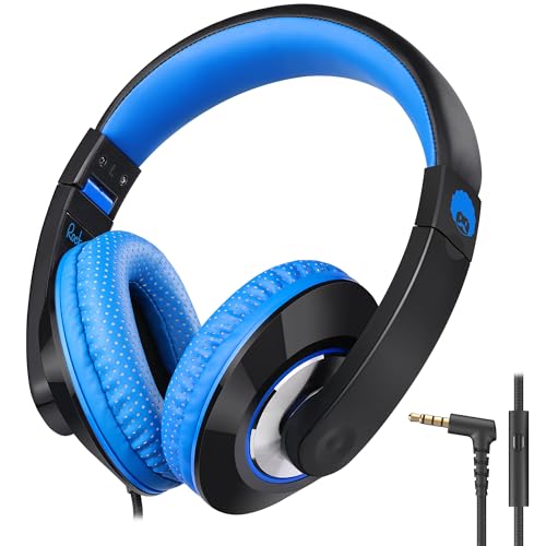 rockpapa Comfort+ Kids Headphones with Microphone, Boys Girls Student Over-Ear Headphones Wired for School Classroom Laptop PC Computer Tablet Black Blue - Image 1
