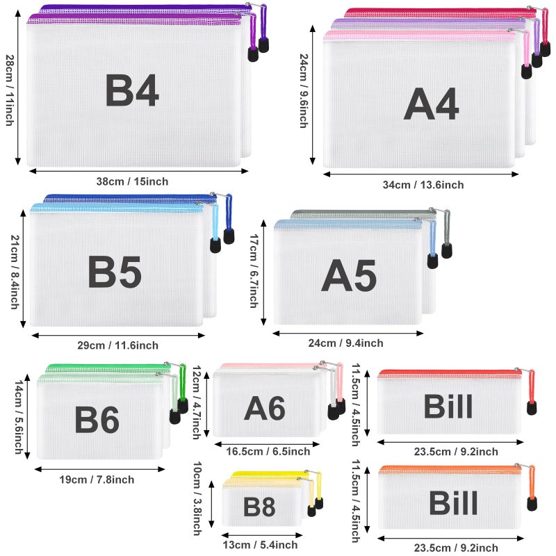 EOOUT 42pcs Mesh Zipper Pouch, 8 Sizes Waterproof Zipper Bags, 17 Colors, Multipurpose for Board Games Travel Storage, School Supplies, and Home Organization - Image 2
