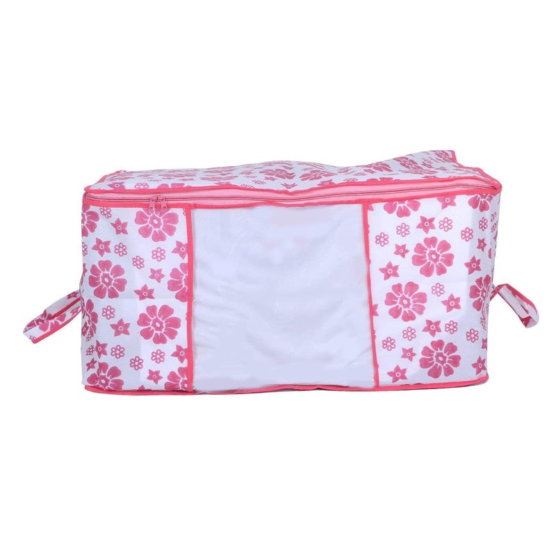Kuber Industries Flower Design 12 Piece Non Woven Fabric Underbed Storage BagCloth OrganiserBlanket Cover with Transparent Window Pink Blue CTKTC41284 - Image 4