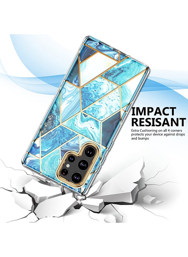 O Ozone Marble Bundle for Samsung Galaxy S22 5G Ultra Case & Galaxy Buds CaseSmooth Gloss Finish Marble Stylish Cover for Women Girls (Blue) - Image 5