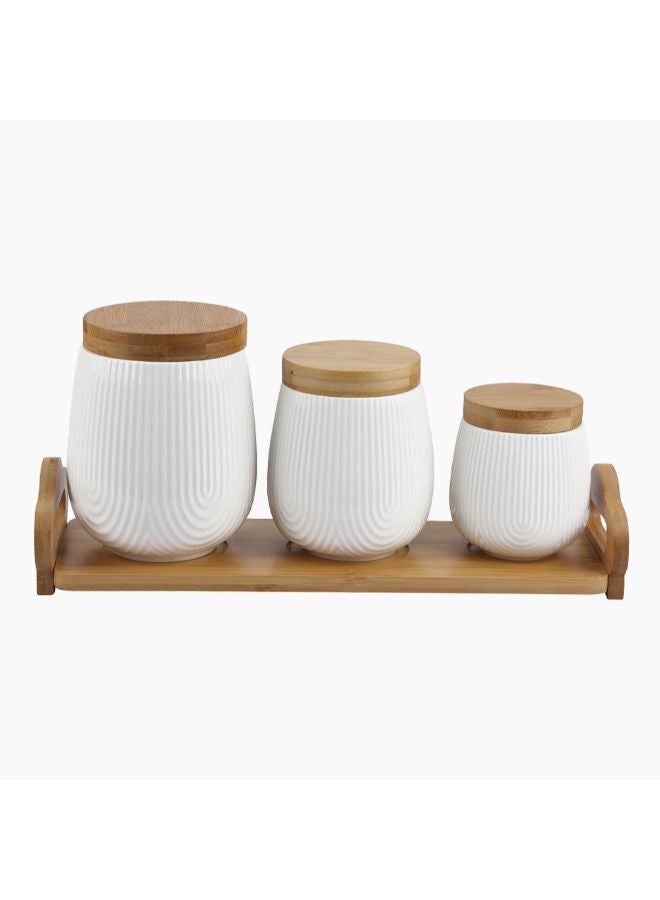 Zinnia Set Of 3 Jars With Wooden Lid And A Wooden Stand