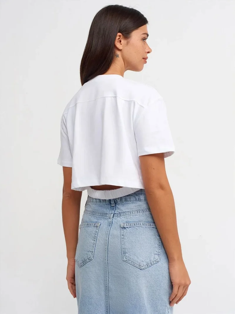 ديلفين Dilvin Women's Crop Crew Neck Cotton T-Shirt