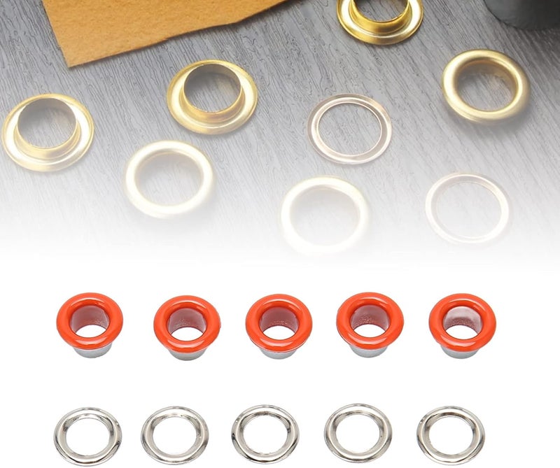 500 Sets Grommet Kit, 6mm Round Copper Eyelets with Washers, Bright Color Multi Purpose Grommet Set for Leather Clothes Repair Decoration DIY Craft Projects (Orange) - Image 2
