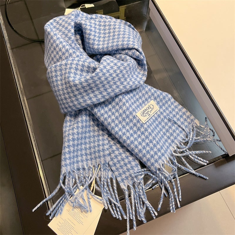 Autumn Winter Thick 100% Wool Unisex Scarf Blue 